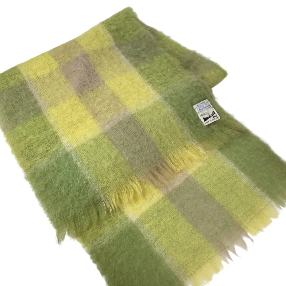 Vtg Mohair Pile Scarf Shawl Wrap Macy Associates Plaid Scotland Scottish 81 x 19